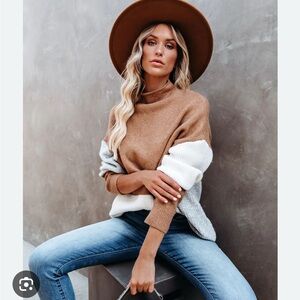 Vici Williamsburg Mock Neck Colorblock Knit Sweater - Small